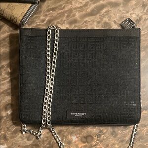 Givenchy Textured Lace Black Pouch with added Crossbody Chain